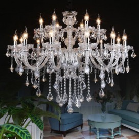 18 Light (12+6) 2 Tiers Clear Candle Style Crystal Chandelier