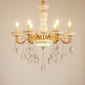 6 Light French Ceramics Gold Zinc Alloy Clear Chandelier