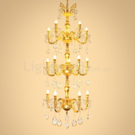 15 Light (5+5+5) 3 Tiers Gold Zinc Alloy Huge Chandelier