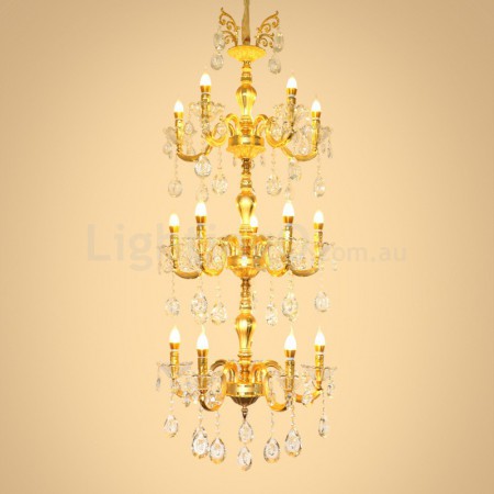 15 Light (5+5+5) 3 Tiers Gold Zinc Alloy Huge Chandelier