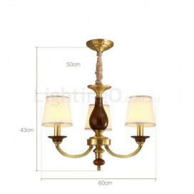 3 Light Retro Rustic Luxury Brass Chandelier with Glass Shade