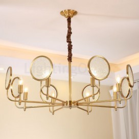 8 Light Retro Rustic Luxury Brass Chandelier with Glass Shade