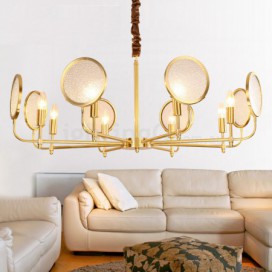 8 Light Retro Rustic Luxury Brass Chandelier with Glass Shade