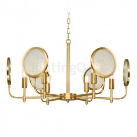 6 Light Retro Rustic Luxury Brass Chandelier with Glass Shade