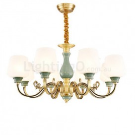 8 Light American Brass Marble Chandelier