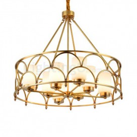 8 Light Retro Rustic Luxury Brass Chandelier with Glass Shade