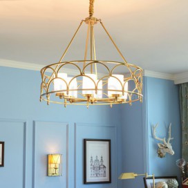 8 Light Retro Rustic Luxury Brass Chandelier with Glass Shade