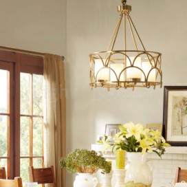 4 Light Retro Rustic Luxury Brass Chandelier with Glass Shade