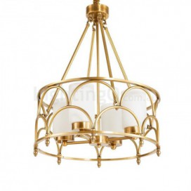 4 Light Retro Rustic Luxury Brass Chandelier with Glass Shade