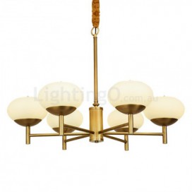 6 Light Retro Rustic Luxury Brass Chandelier with Glass Shade