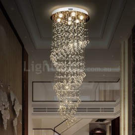 7 Light Spiral Modern K9 Crystal Sparkle Luxury Rain Drop Chandelier