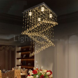 4 Light Square Modern K9 Crystal Sparkle Luxury Rain Drop Chandelier