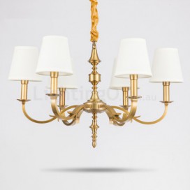 6 Light Retro Rustic Luxury Brass Chandelier with Fabric Shade