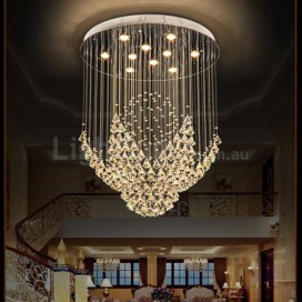 Round Modern K9 Crystal Sparkle Luxury Rain Drop Chandelier