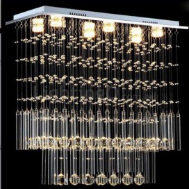 6 Light 2 Tier Modern K9 Crystal Sparkle Luxury Rain Drop Chandelier