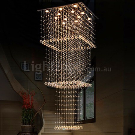 Square 3 Tier Modern K9 Crystal Sparkle Luxury Rain Drop Chandelier