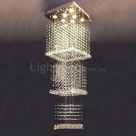 Square 3 Tier Modern K9 Crystal Sparkle Luxury Rain Drop Chandelier