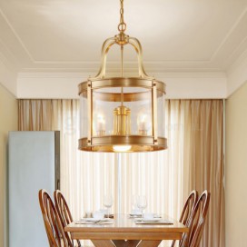 5 Light Retro Rustic Luxury Brass Chandelier with Glass Shade