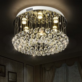 6 Light Round Modern K9 Crystal Sparkle Luxury Rain Drop Chandelier