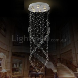 6 Light Round Double Spiral Modern K9 Crystal Sparkle Luxury Rain Drop Chandelier