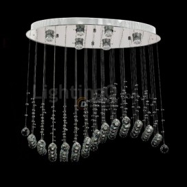 6 Light Wave Modern K9 Crystal Sparkle Luxury Rain Drop Chandelier