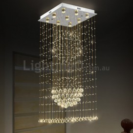 9 Light Square Long Modern K9 Crystal Sparkle Luxury Rain Drop Chandelier