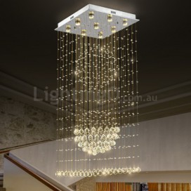 9 Light Square Long Modern K9 Crystal Sparkle Luxury Rain Drop Chandelier