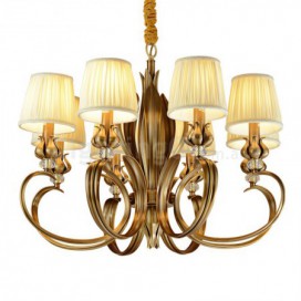 8 Light Retro Rustic Luxury Brass Chandelier with Fabric Shade