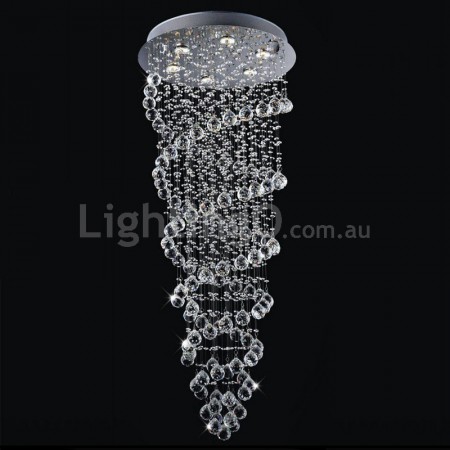 6 Light Double Spiral Modern K9 Crystal Sparkle Luxury Rain Drop Chandelier