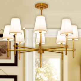 8 Light Retro Rustic Luxury Brass Chandelier with Fabric Shade