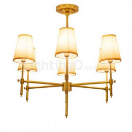 6 Light Retro Rustic Luxury Brass Chandelier with Fabric Shade