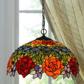 18 Inch Rose Stained Glass Pendant Light