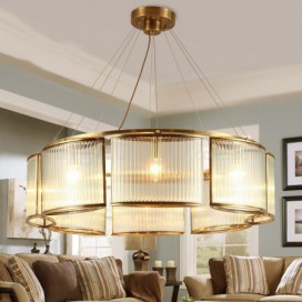 8 Light Retro Rustic Luxury Brass Chandelier with Glass Shade