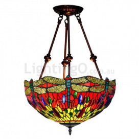 16 Inch Retro Dragonfly Stained Glass Pendant Light