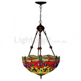 16 Inch Retro Dragonfly Stained Glass Pendant Light