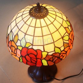 12 Inch Rural Red Rose Stained Glass Table Lamp