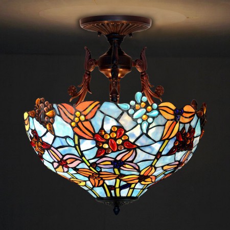 16 Inch Rural Butterfly Stained Glass Chandelier