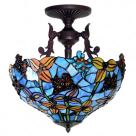 16 Inch Rural Butterfly Stained Glass Chandelier