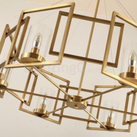 6 Light Retro Rustic Luxury Brass Chandelier with Glass Shade