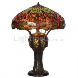 22 Inch Red Dragonfly Stained Glass Table Lamp