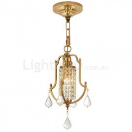 1 Light Retro Rustic Luxury Brass Chandelier with Crystal Shade