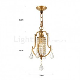 1 Light Retro Rustic Luxury Brass Chandelier with Crystal Shade