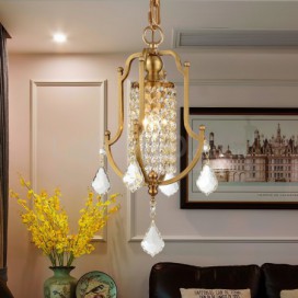 1 Light Retro Rustic Luxury Brass Chandelier with Crystal Shade