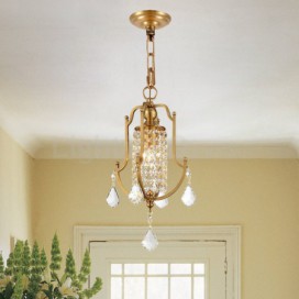 1 Light Retro Rustic Luxury Brass Chandelier with Crystal Shade