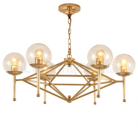 6 Light Retro Rustic Luxury Brass Chandelier with Glass Shade