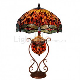 18 Inch Retro Red Dragonfly Stained Glass Table Lamp