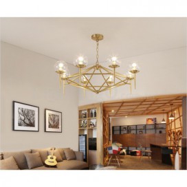 6 Light Retro Rustic Luxury Brass Chandelier with Glass Shade