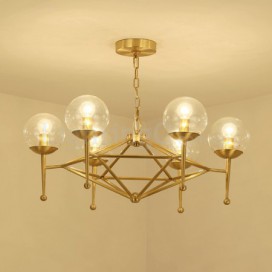 6 Light Retro Rustic Luxury Brass Chandelier with Glass Shade