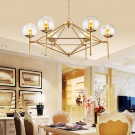 6 Light Retro Rustic Luxury Brass Chandelier with Glass Shade