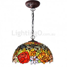 16 Inch 1 Light Rose Stained Glass Pendant Light